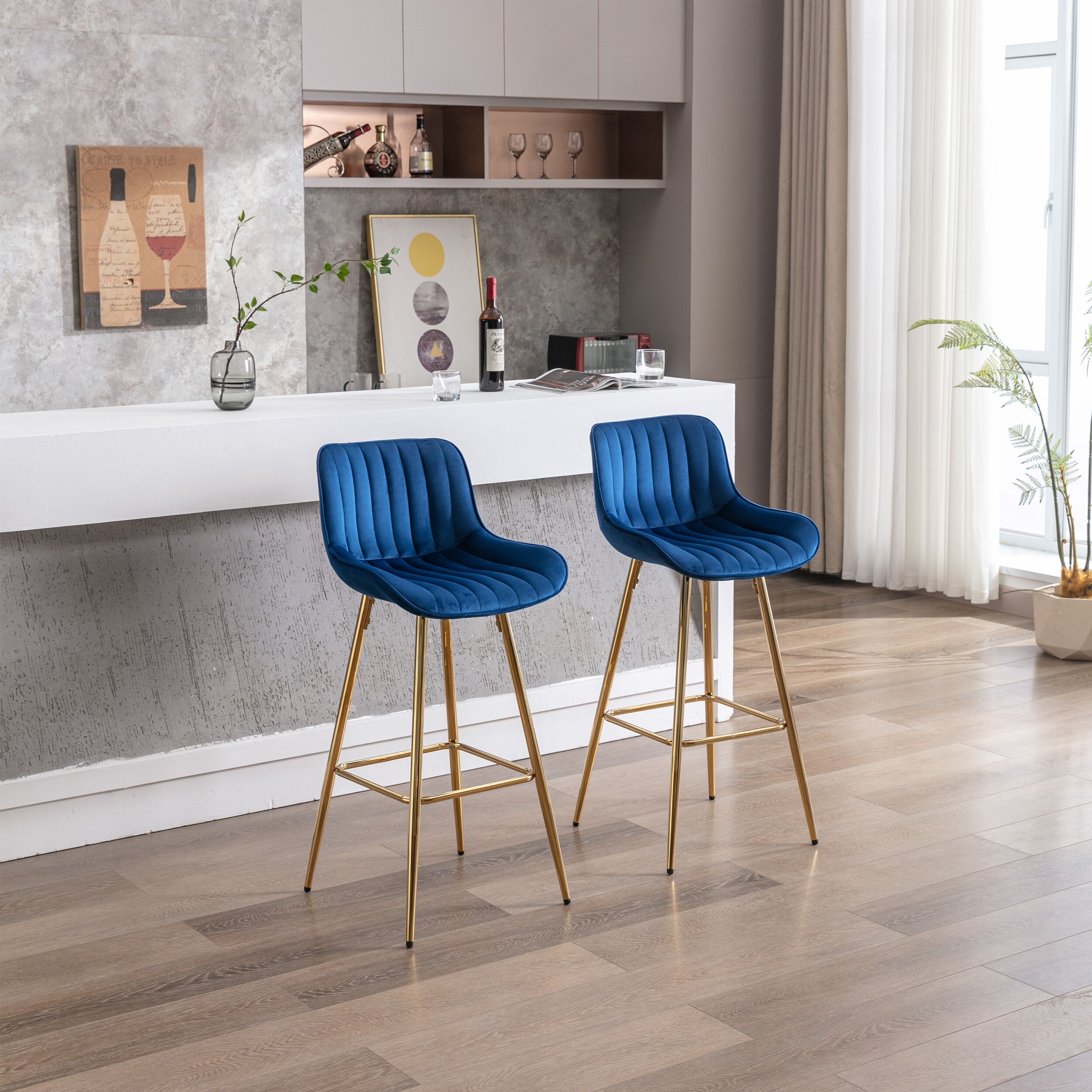 30 inch Modern Design Velvet Fabric Bar Stools with Chrome