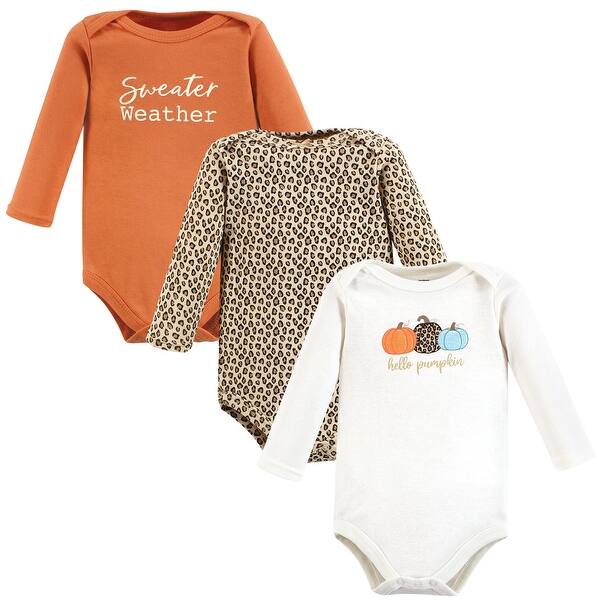slide 1 of 1, Hudson Baby Infant Girl Cotton Long-Sleeve Bodysuits, Leopard Pumpkin 0-3 Months - Leopard Pumpkin