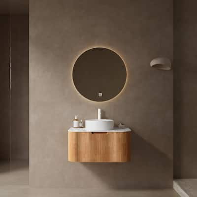 30" Bathroom Vanity with Sink, Wall-Mounted Striped Bathroom Storage Cabinet with Drawer, Artificial Marble Countertop, Natural