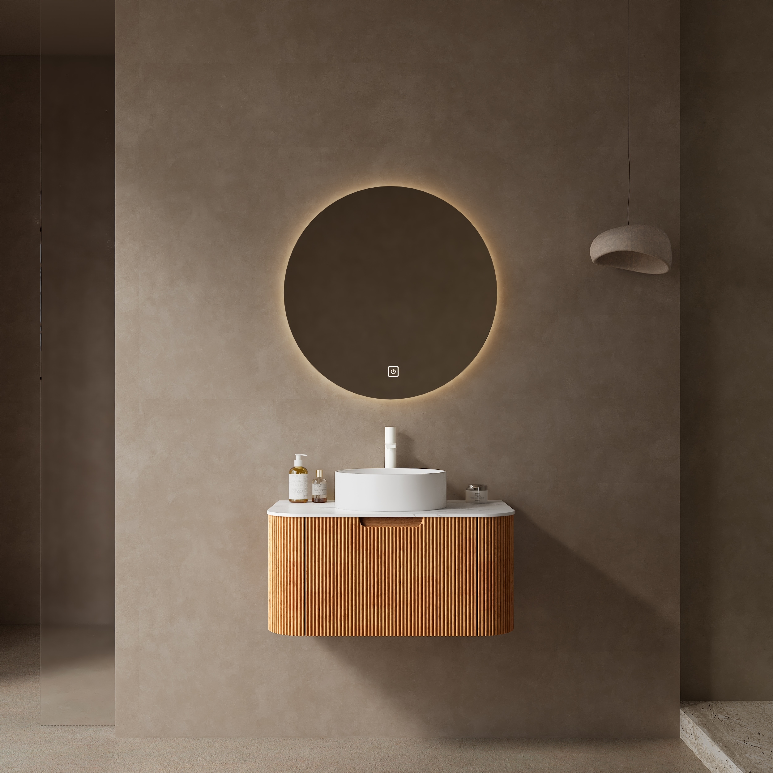 GDFStudio - Dina Modern 30" Floating Bathroom Vanity with Striped Curved Drawer & White Round Ceramic Basin, WITHOUT Faucet