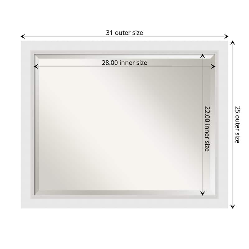 Beveled Wood Wall Mirror - Blanco White Frame - Outer Size: 31 x 25 in