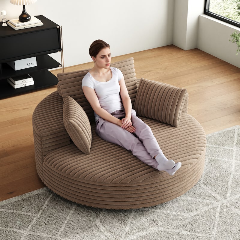 55''L Corduroy Chenille Foam Single Swivel Chair, Fluffy Modern Sleeper, 360 Degree Swivel Chair - Brown