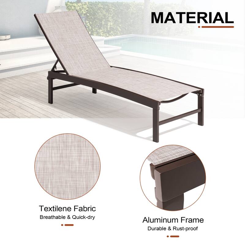 Outdoor Adjustable Aluminum Chaise Lounge Chairs for Patio Pool Terrace - See Picture