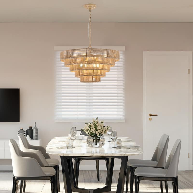 Bohemian 4-Tier Large Rattan Chandelier Light