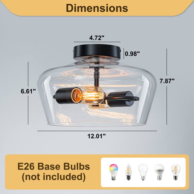 Starsky 2-Light Contemporary Drum Glass Semi Flush Mount