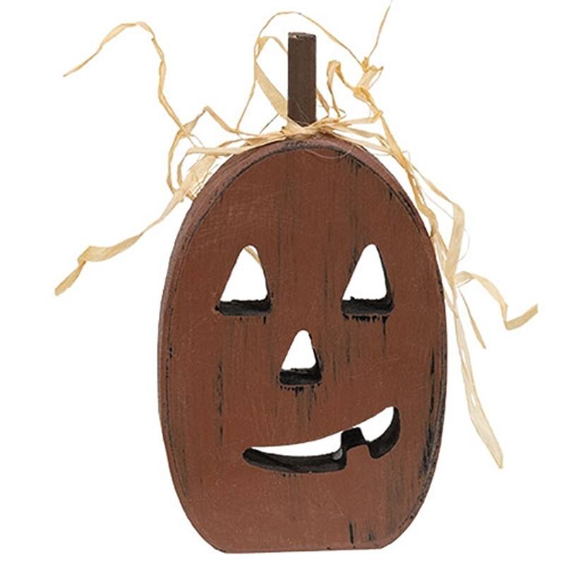 Wooden Jack O Lantern Sitters Primitive Fall Decor- 3 Asstd. - 5" x 4.5" x 0.75"