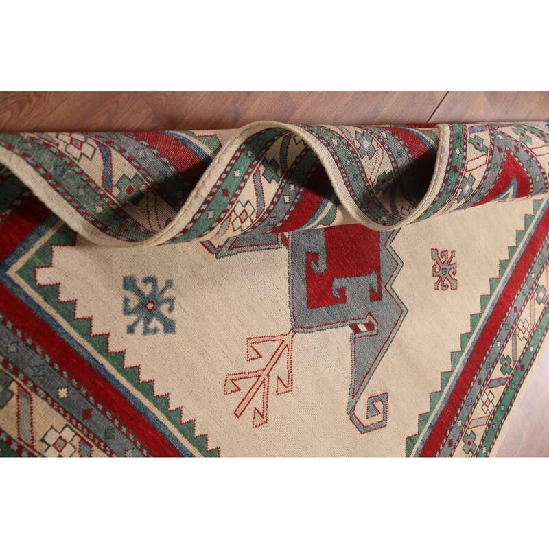 Kazak Area Rug Hand-Knotted Oriental Beige Wool Carpet - 5'0" x 6'10"