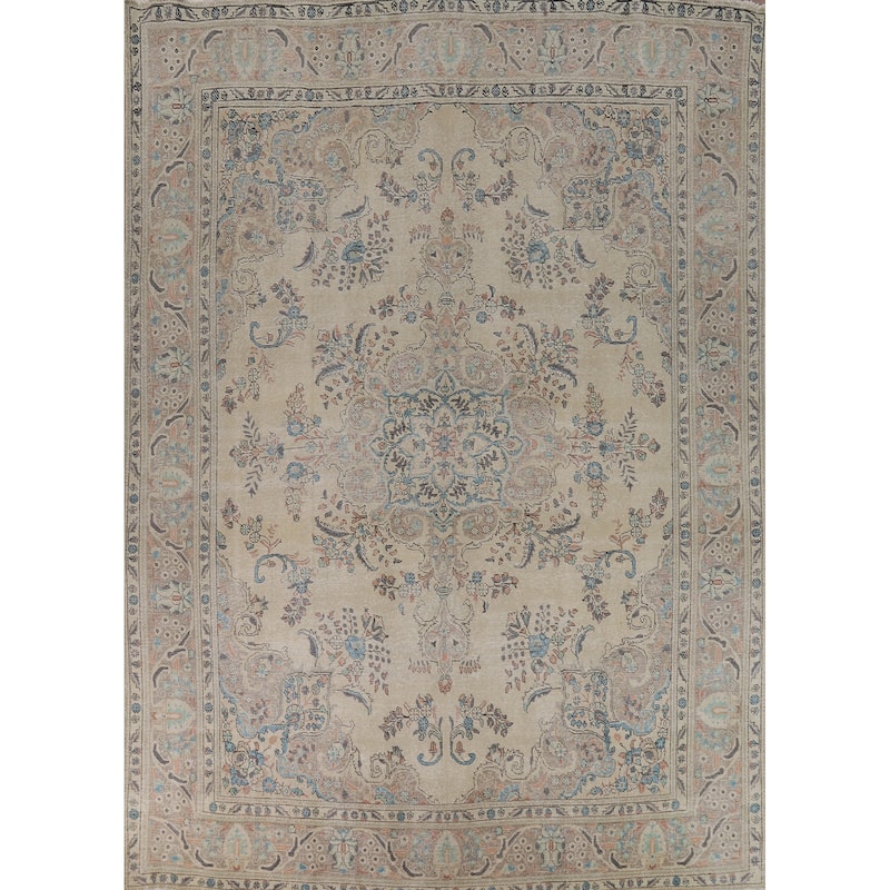Floral Tabriz Persian Area Rug Handmade Traditional Beige Wool Carpet - 9'9"x 12'8"