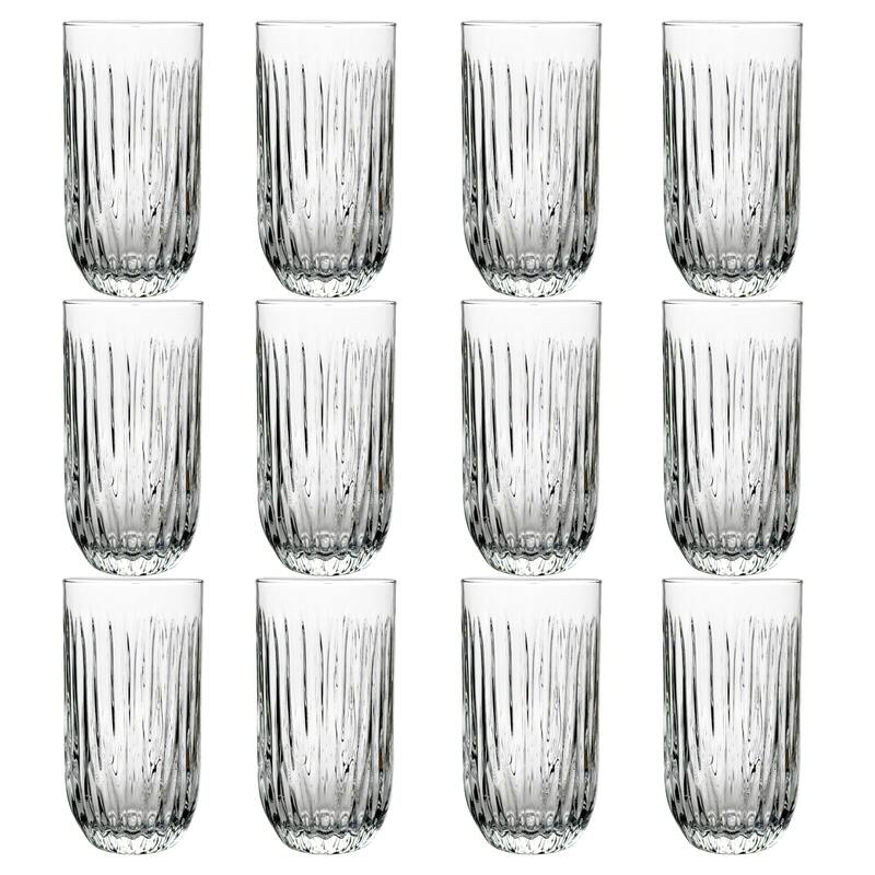 Sleek 14 oz. Cristalline Tumblers Linear Grooved Design Perfect for Hot and Cold Beverages - Set-of-12