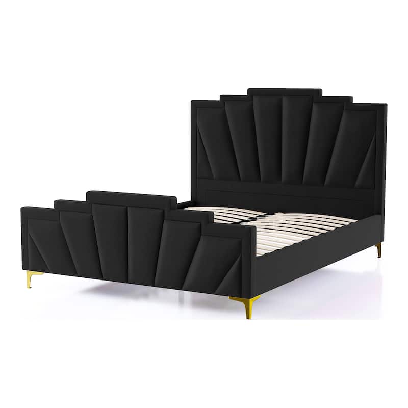 Glim Art Deco Velvet Upholstered Tufted Platform Bed by Furniture of America