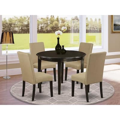 Round Kitchen Table Set 5 Piece - 42 Inch Table & 4 Parsons Chairs - Urban Modern Design