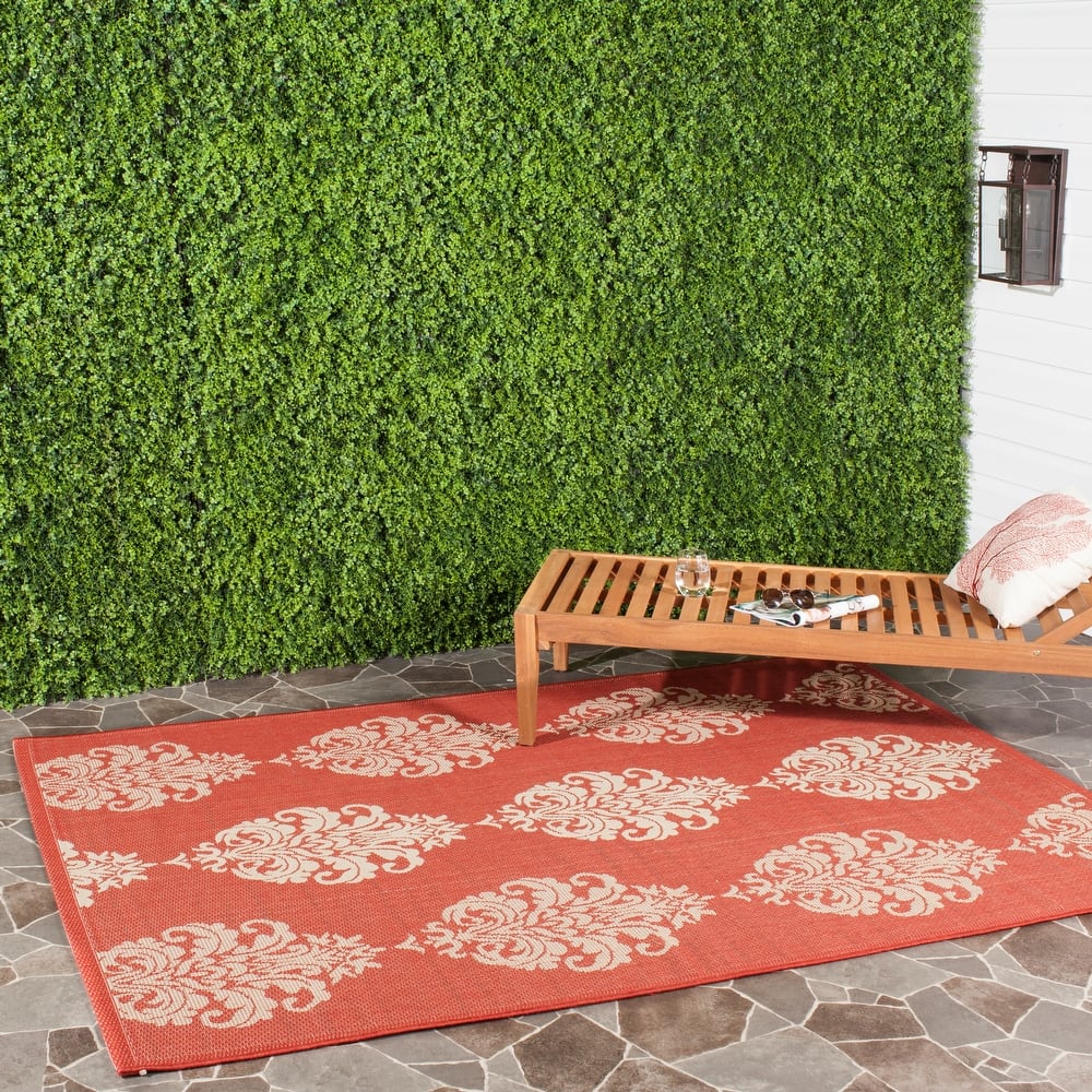SAFAVIEH Courtyard Pauley Damask Indoor/ Outdoor Waterproof Patio Backyard Rug