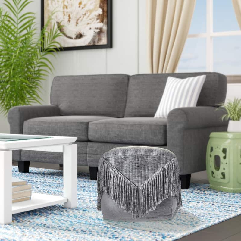 18 Inch Grey Pouf Ottoman Wool Cotton Blend for Living Room or Bedroom