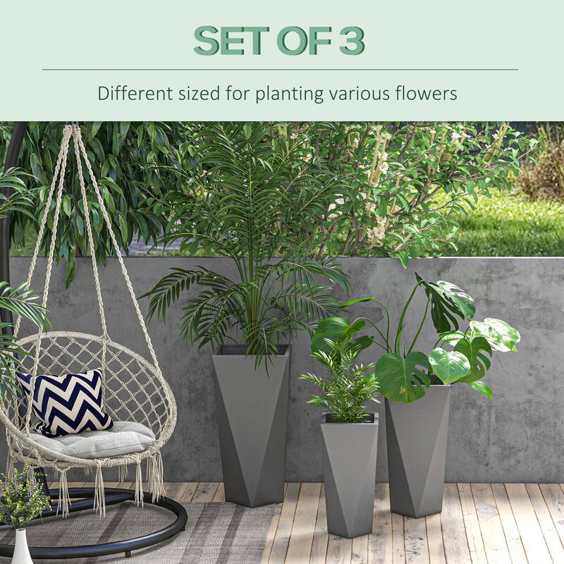 Set of 3 Modern Stackable Outdoor Planters, Geometric Self-Draining