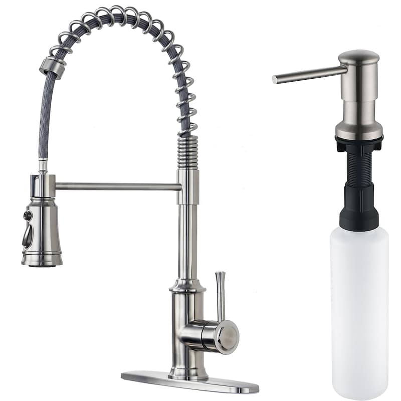 Spring Single Handle Pull Down Sprayer Kitchen Faucet Deckplate Included in Stainless Steel Brushed Nickel