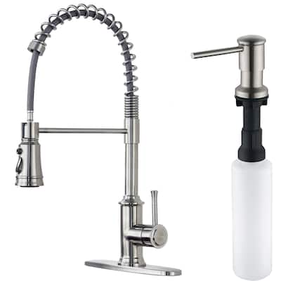 Spring Single Handle Pull Down Sprayer Kitchen Faucet Deckplate Included in Stainless Steel Brushed Nickel