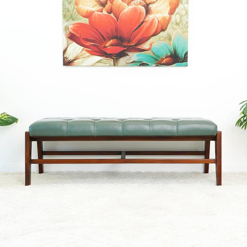 Royalmond Genuine Leather Bench w/Buttons in Green