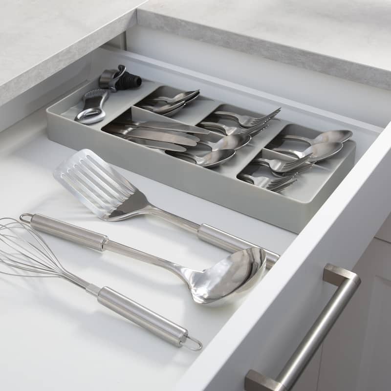 Kitchen Details 7 Slot Drawer Cutlery Organizer in Grey - 15.75"x 6.2"x 1.75"