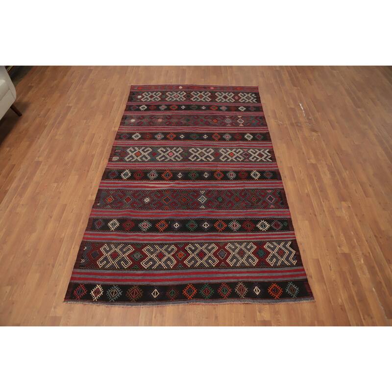 Hand Woven Oriental 100% Wool Carpet Southwestern Tribal Multi-Colored Kilim Area Rug - 9' 8'' X 5' 4''