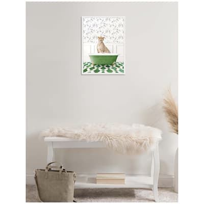 Kate and Laurel Sylvie Cheetah in Eclectic Green Bathtub Framed Canvas by Amy Peterson