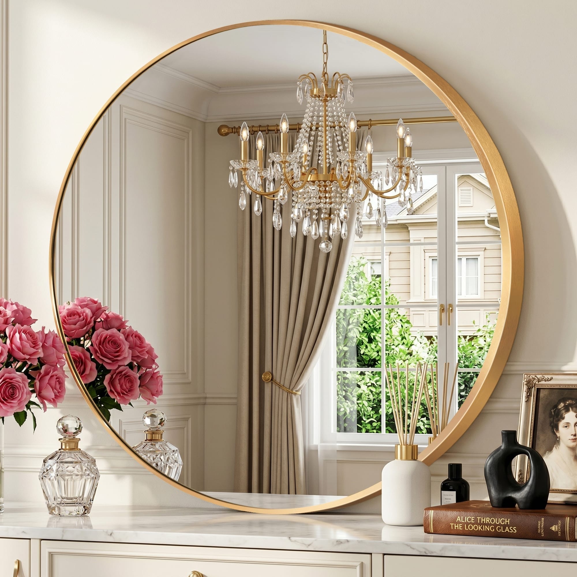 Round Metal Frame Wall Mirror Modern Vanity Mirror