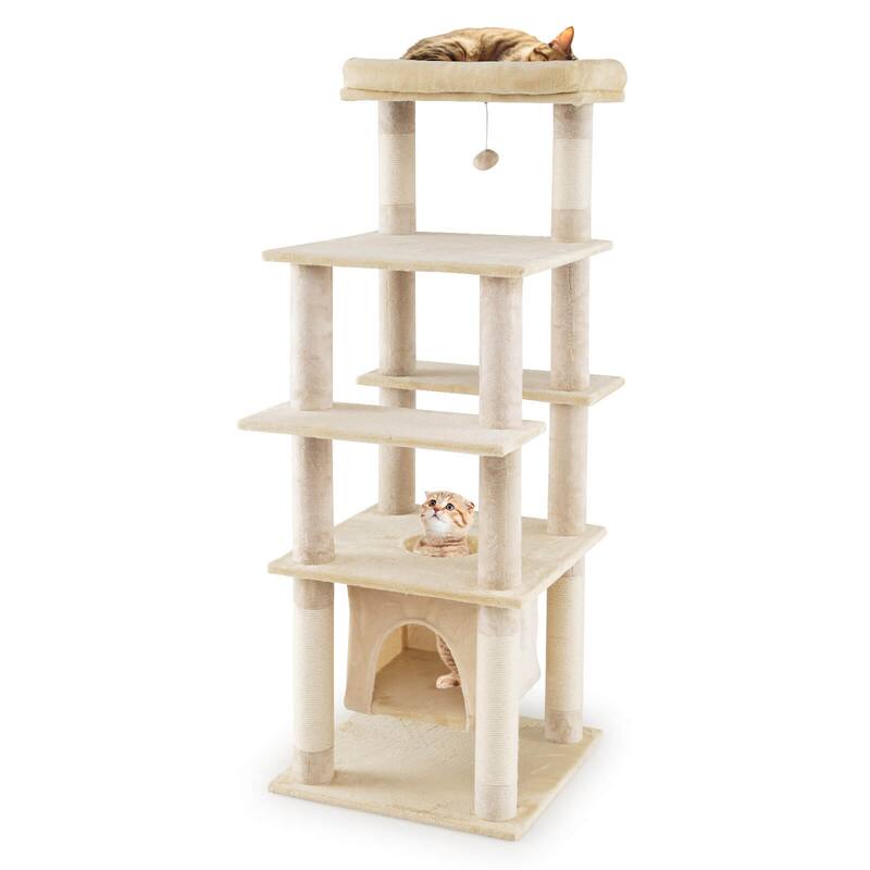 Costway Large Multi-level Cat Tree 58" Tall Cat Tower with Swaying - See Details - Beige