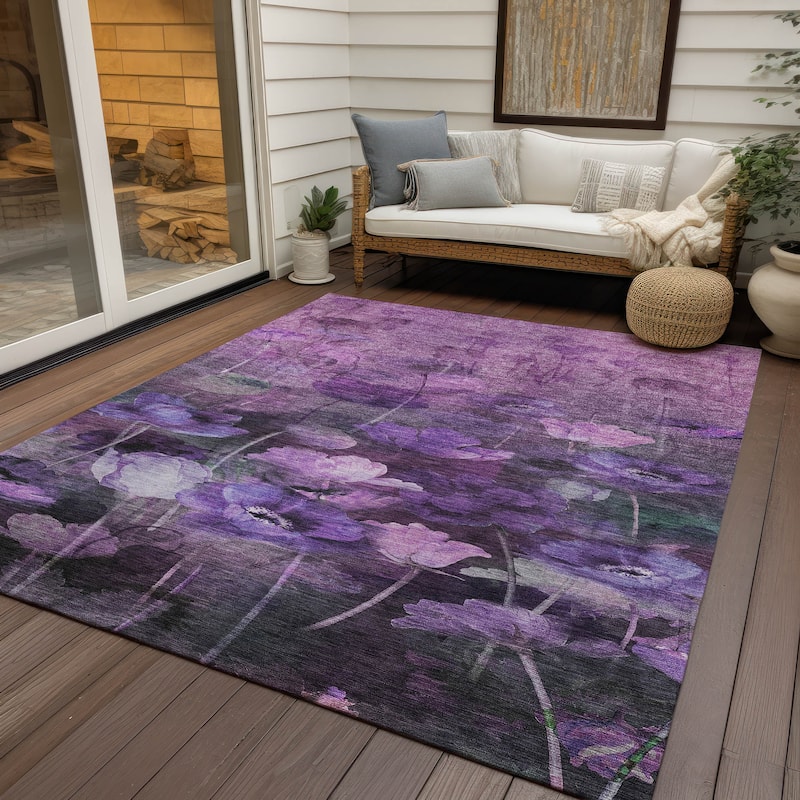Machine Washable Indoor/ Outdoor Chantille Modern Floral Rug