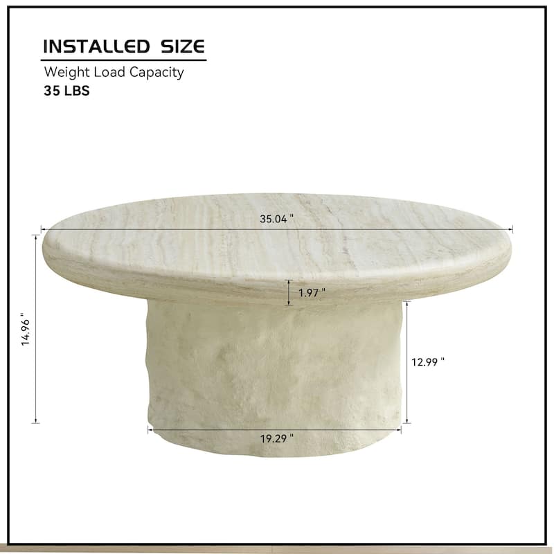 35.04" Fiberglass Round Center Coffee Table for Living Room,Imitation Stone Table front of the Sofa, Coffee Table