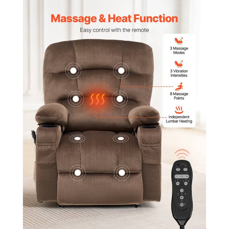 Flannelette Dual Motor Lift Chair, Massage, Heat & USB Ports
