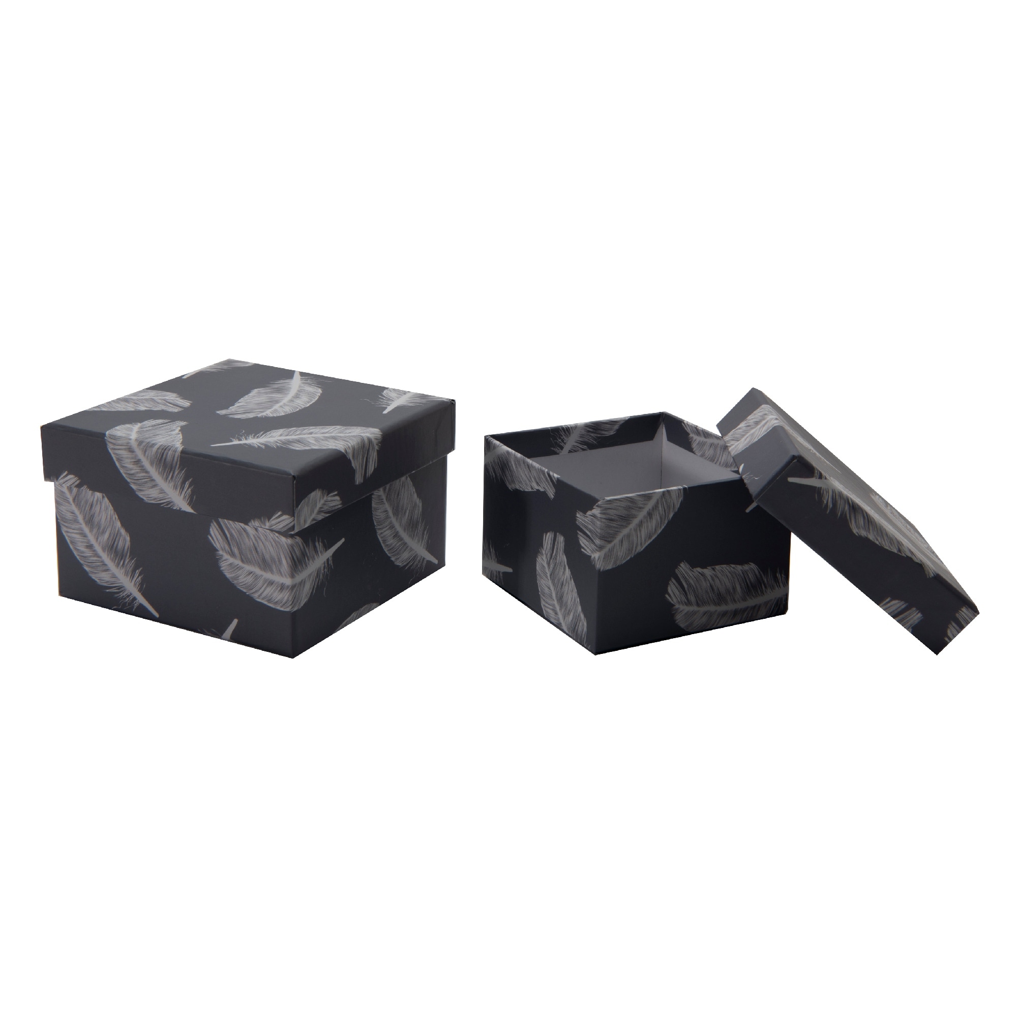 S/2 Square Nesting Boxes Gray Feathers - Set of 6