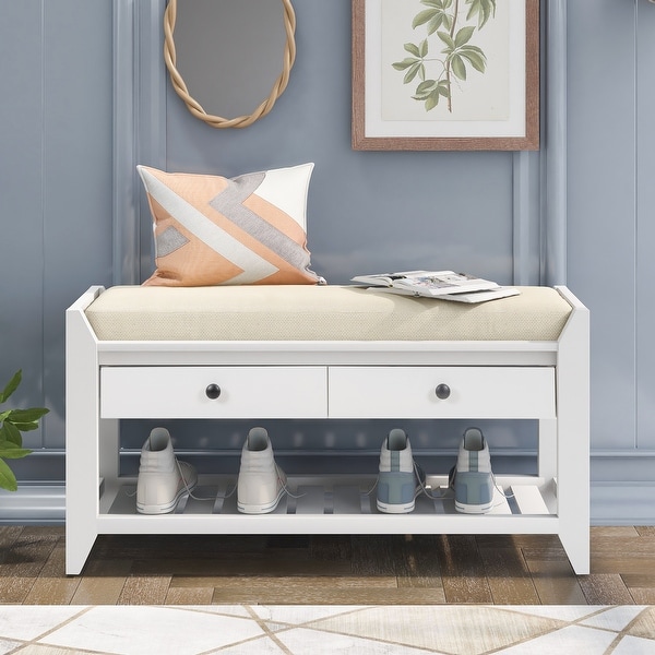 Cushioned shoe storage bench clearance