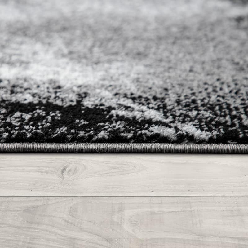 Grey White Area Rug Modern Design with Abstract Paint Effect