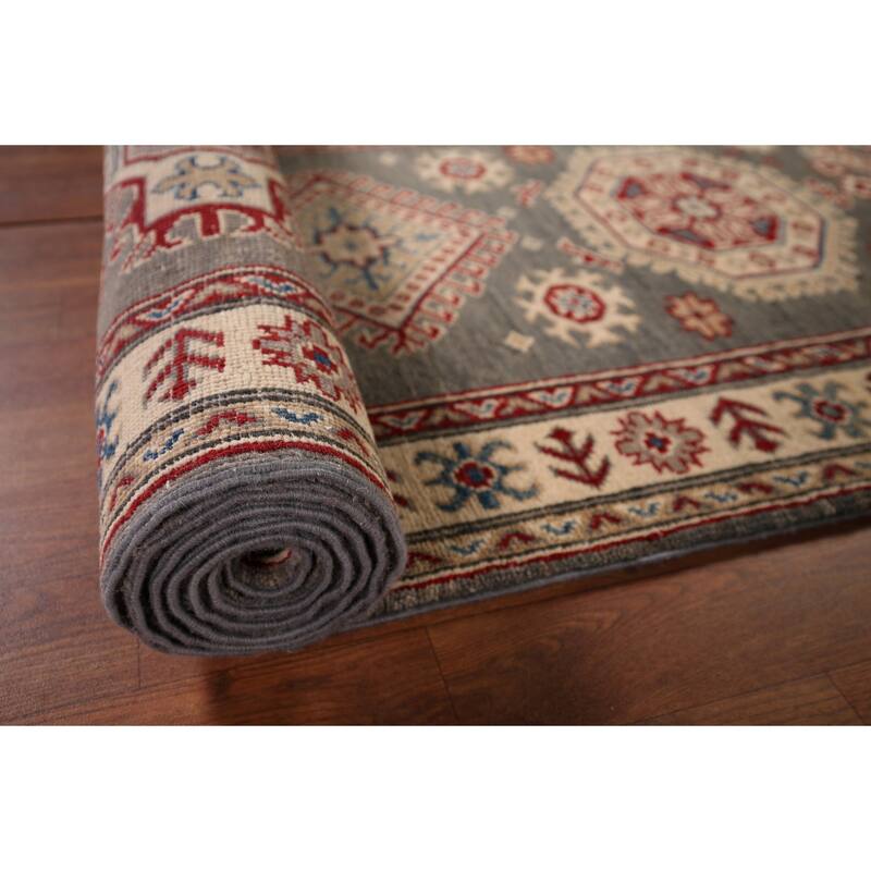 Gray Kazak Runner Rug Hand-Knotted Wool Carpet - 2'8" x 16'3"