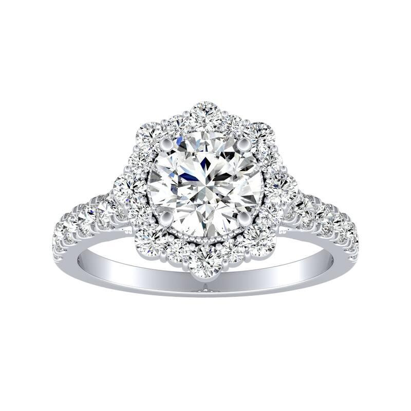 Auriya 14k Gold Vintage Moissanite Halo Engagement Ring 1 3/4ctw - White - 6.5