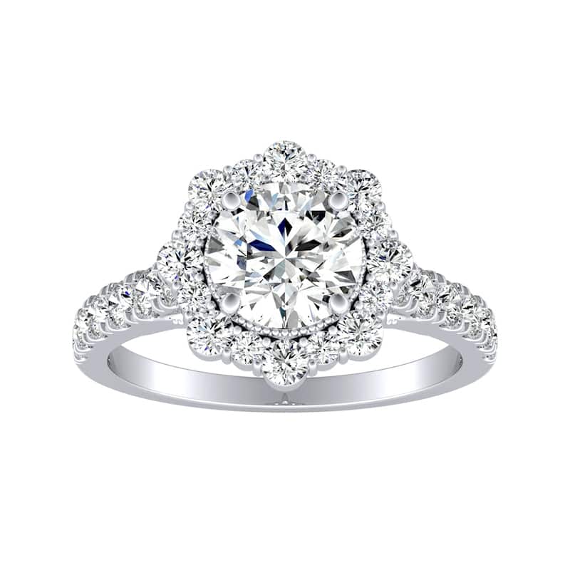 Auriya 14k Gold 1 1/4ctw Floral Vintage Halo Diamond Engagement Ring - White - 9