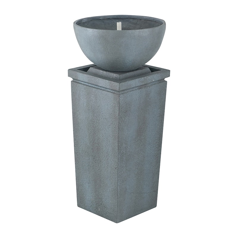 35.5" Polyresin Gray Zen Bowl Water Fountain, Outdoor Bird Feeder /Bath Fountains, Relaxing Water Feature