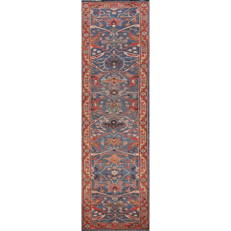 Blue Vegetable Dye Ziegler Oriental Runner Rug Handmade Wool Carpet - 2'8" x 12'11"