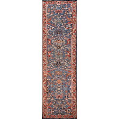 Blue Vegetable Dye Ziegler Oriental Runner Rug Handmade Wool Carpet - 2'8" x 12'11"