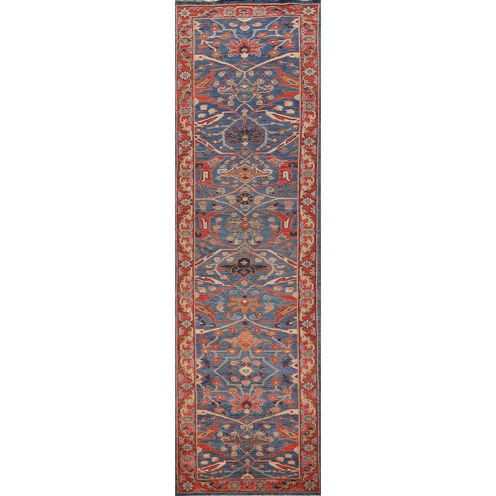 Blue Vegetable Dye Ziegler Oriental Runner Rug Handmade Wool Carpet - 2'8" x 12'11"