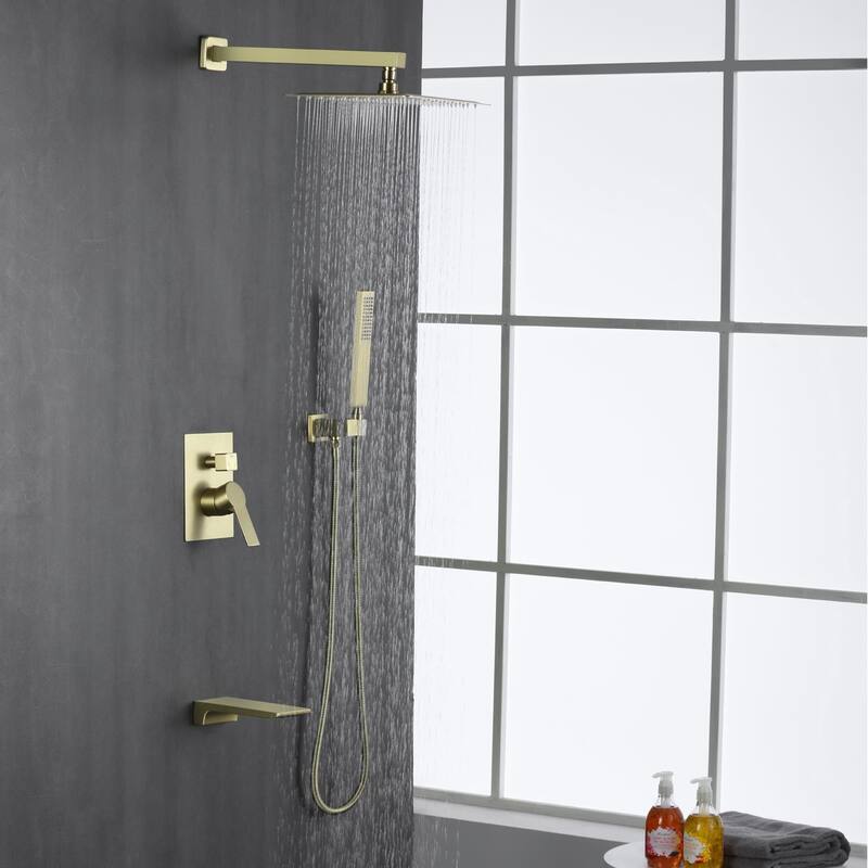 Wall Mount Tub Shower Faucet Set With Hand Shower Complete Shower System With Tub Spout With Pressure Balance Valve