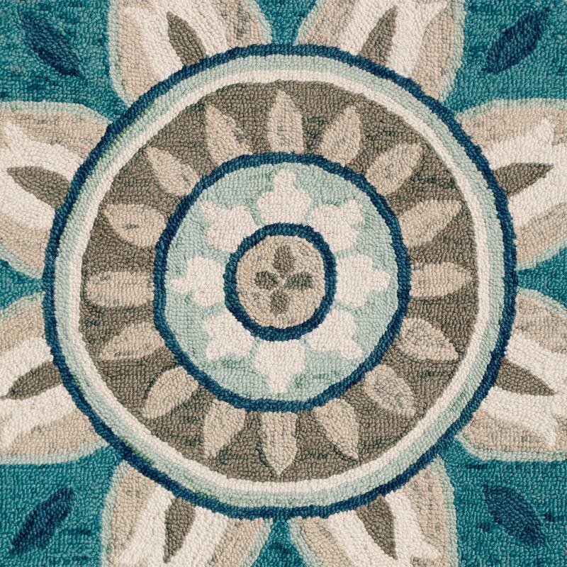 Sevita Dana Aqua Blue/Gray Bohemian Floral Hand-Tufted Wool Round Rug