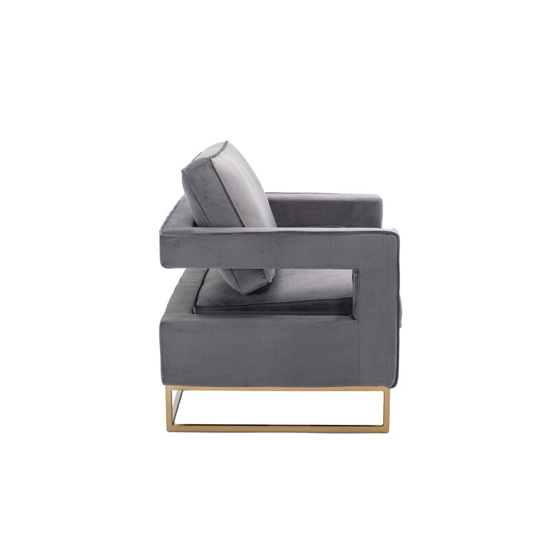 Upholstered Velvet Armchair With Steel Base - 35.5" - Gray