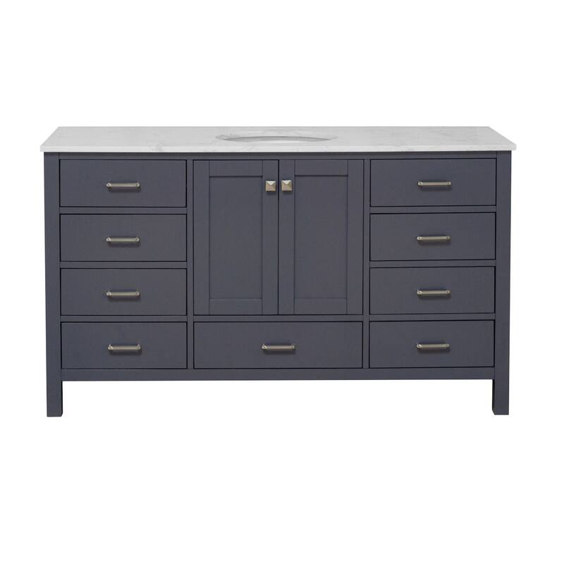 KitchenBathCollection Horizon 60" Single Bathroom Vanity with Engineered Carrara Top