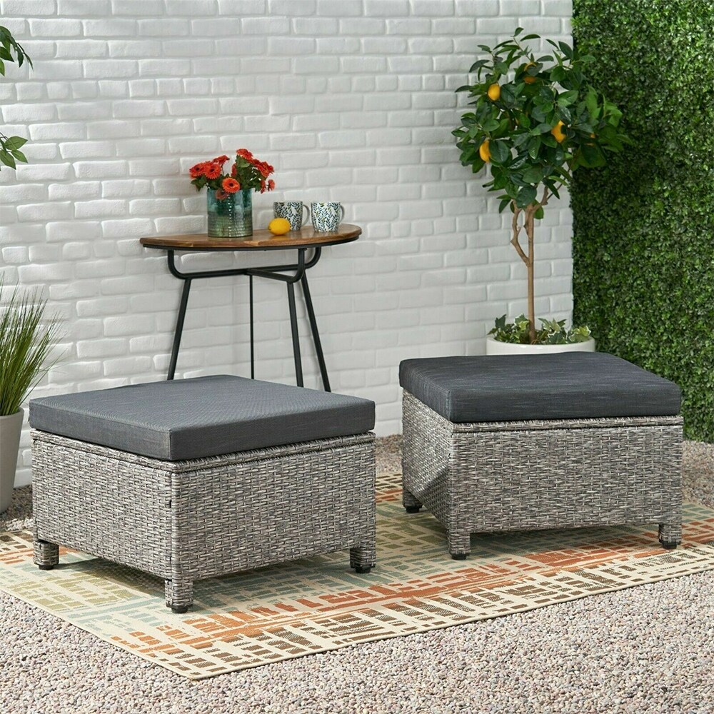 Black top wicker ottoman