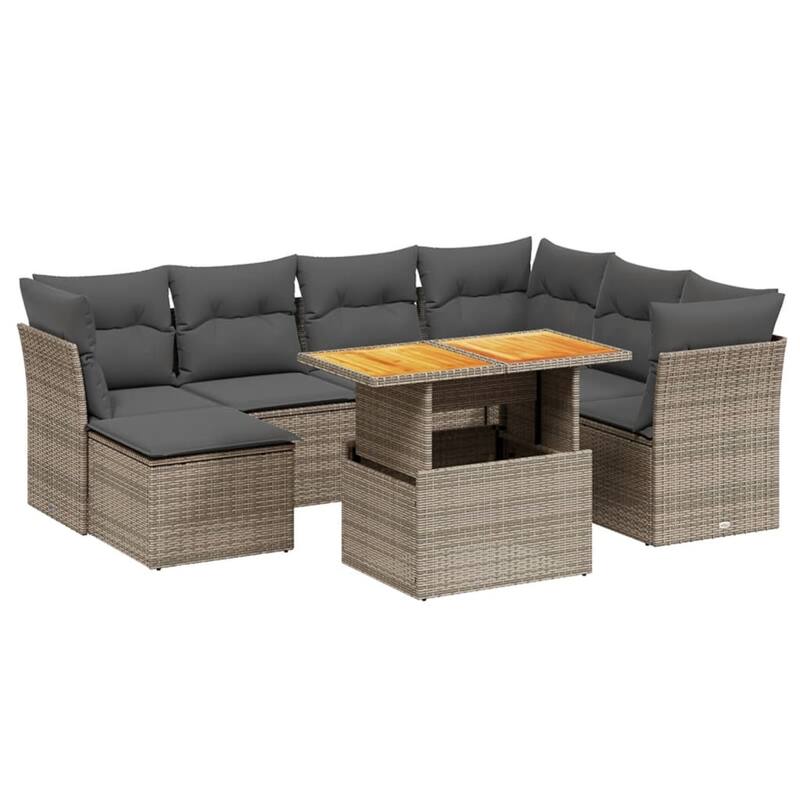 vidaXL Patio Sofa Set with Cushions Sofa Modules and Table 8 Piece Poly Rattan - 21.7 x 39.4 x 28.7