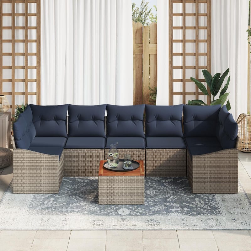 vidaXL 8 Garden Sofa Set with Cushions Black/Grey Poly Rattan - 113.8 x 48.6 x 27.2