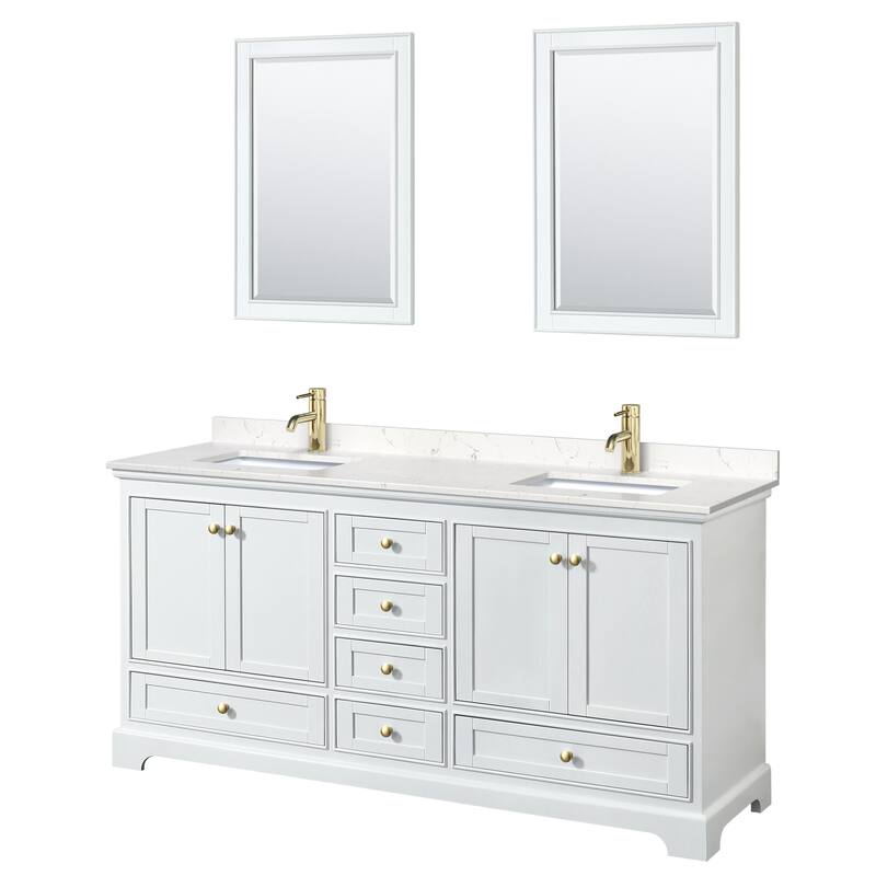 Wyndham Collection Deborah 72" Free Standing Double Basin Vanity Set - White / Carrara Cultured Marble Top / Brushed Gold