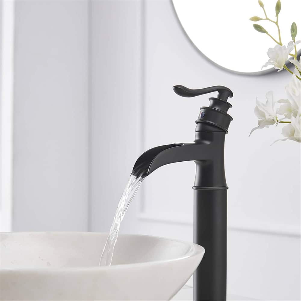 Waterfall Bathroom Vessel Faucet With Drain Assembly Single Handle Bathroon Vessel Sink Faucets One Hole Basin Vanity High Taps