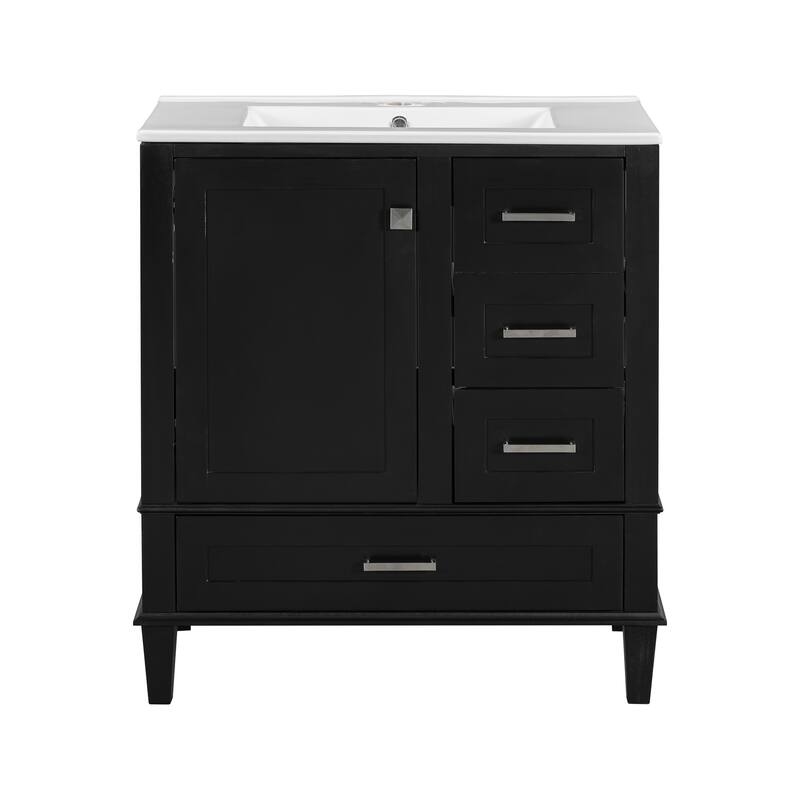 67.57" Bathroom Storage Cabinet & 30" Vanity Combo - Freestanding Set with Glass Doors, Drawer & Soft-Close Shelves