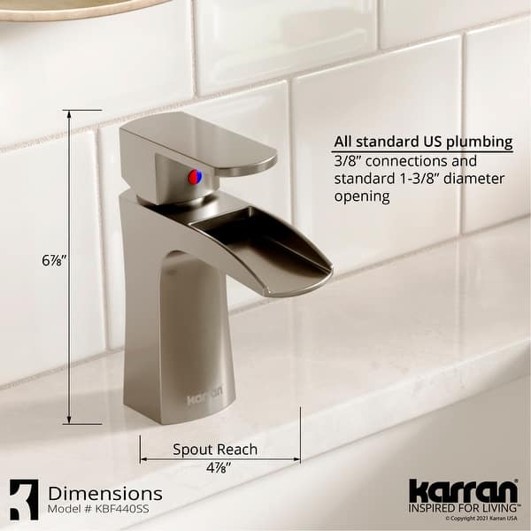 dimension image slide 0 of 3, Karran Kassel Single Hole Single Handle Basin Bathroom Faucet with Matching Pop-up Drain